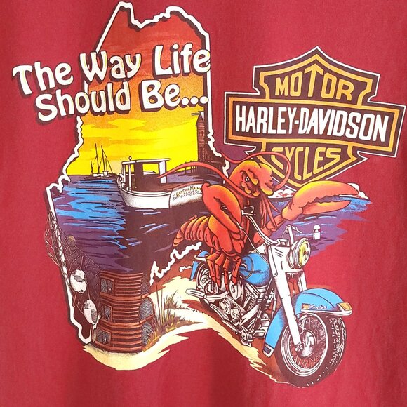 Central Maine Harley Davidson Graphic T-Shirt Men's Large Red Short Sleeve - Picture 3 of 9